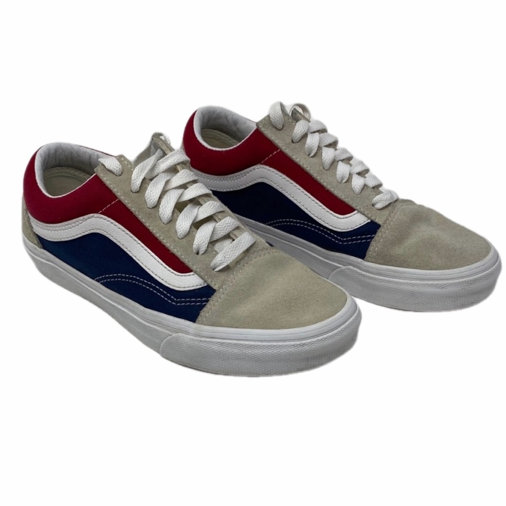 Vans Men's Old Skool Sneakers in Red, Blue, and White Size 5